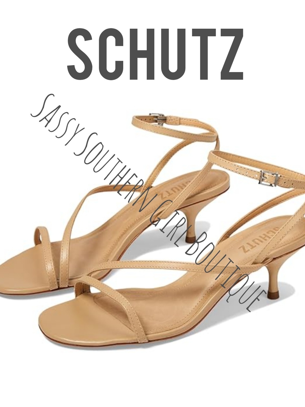 🆕⭐Schutz Nude Leather Strappy Kitten Heel Sandals